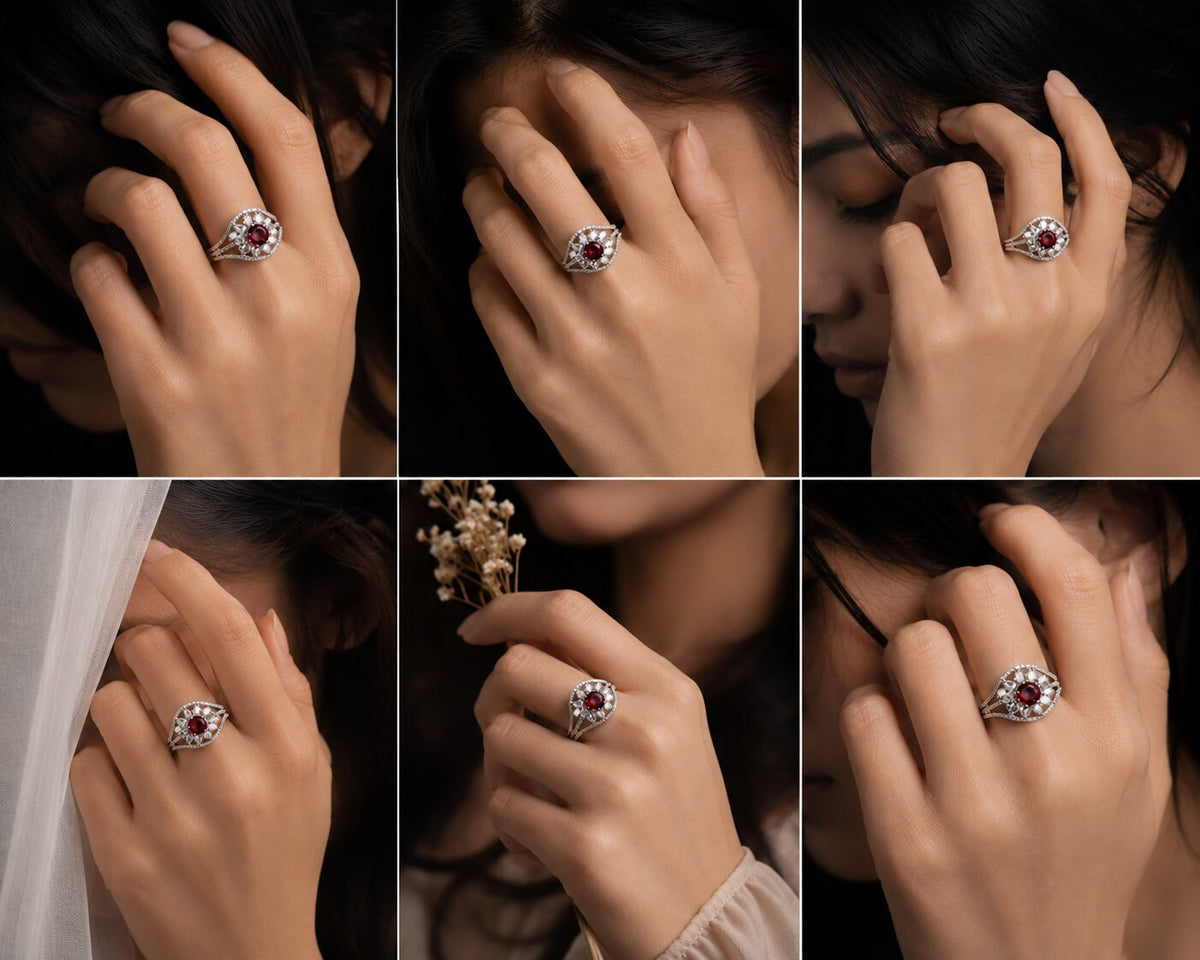 Rhodium Plated Floral Stone Work with Intricate Openwork Pattern Designer Statement Ring