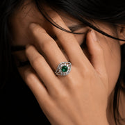 Rhodium Plated Floral Stone Work with Intricate Openwork Pattern Designer Statement Ring