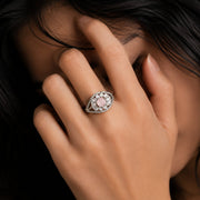 Rhodium Plated Floral Stone Work with Intricate Openwork Pattern Designer Statement Ring