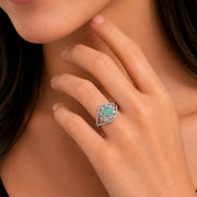 Rhodium Plated Floral Stone Work with Intricate Openwork Pattern Designer Statement Ring
