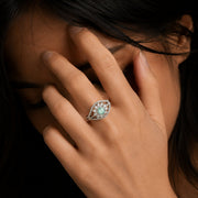 Rhodium Plated Floral Stone Work with Intricate Openwork Pattern Designer Statement Ring