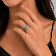 Rhodium Plated Floral Stone Work with Intricate Openwork Pattern Designer Statement Ring
