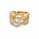 Gold Plated Round Centre Stone & Baguette Stone Work with Criss Cross Band Patter Designer Statement Ring