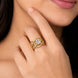 Gold Plated Round Centre Stone & Baguette Stone Work with Criss Cross Band Patter Designer Statement Ring