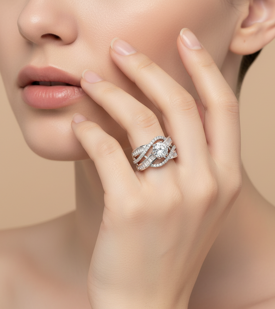 Royal Emrald Rhodium Ring