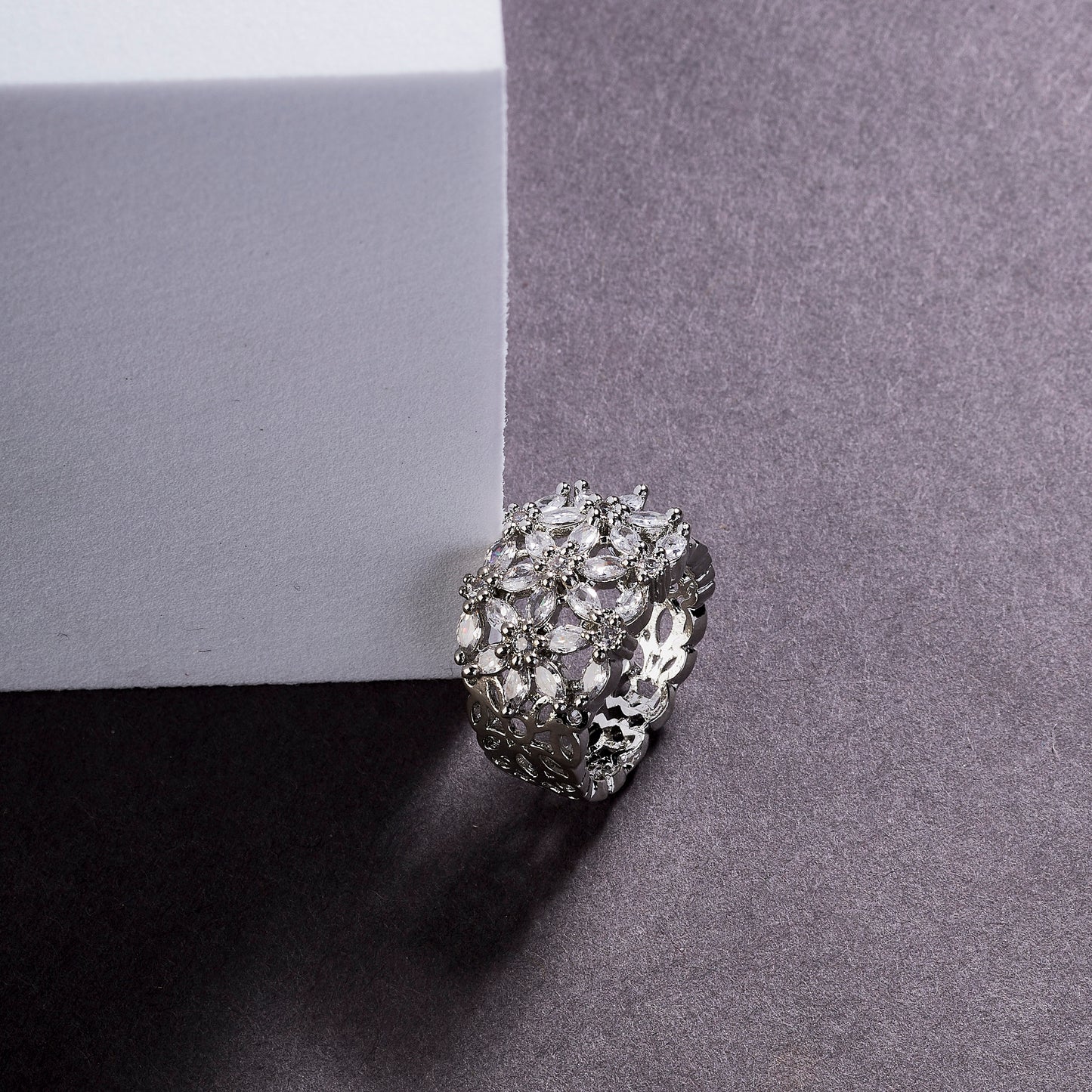 Radiant Bloom Rhodium Ring