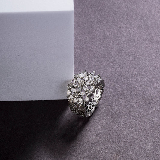 Radiant Bloom Rhodium Ring