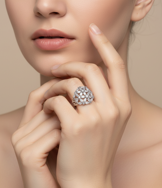 Radiant Bloom Rhodium Ring