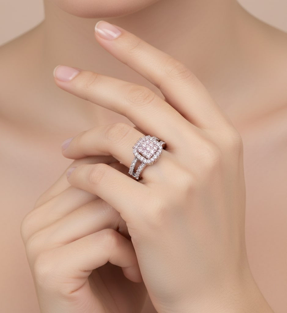 Cushion Cluster Rhodium Ring