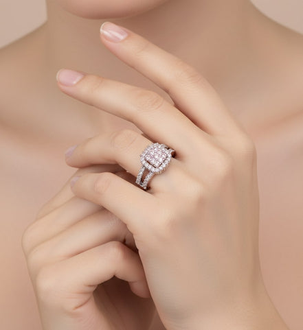 Cushion Cluster Rhodium Ring