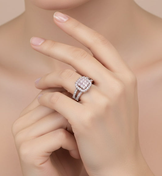 Cushion Cluster Rhodium Ring