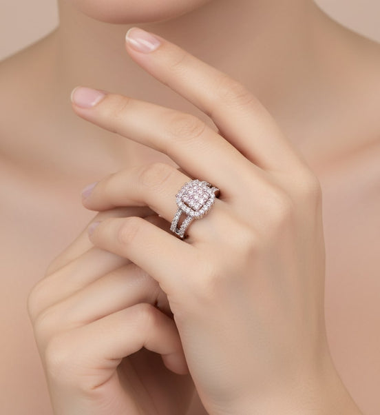 Cushion Cluster Rhodium Ring
