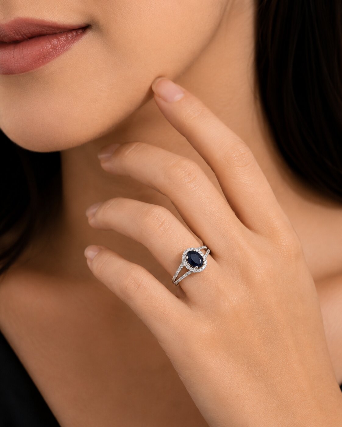 Rhodium Plated American Diamond with Oval Center Stone & Halo Openwork Pattern Ring