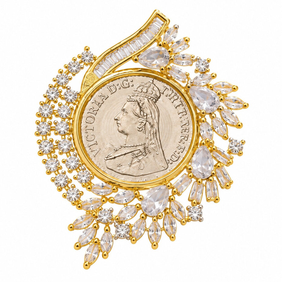 Gold Plated Victorian Coin Pattern American Diamond Statement Ring
