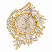 Gold Plated Victorian Coin Pattern American Diamond Statement Ring