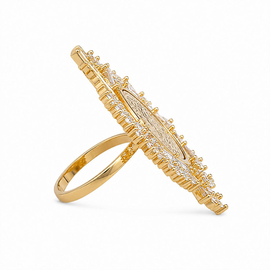 Gold Plated Victorian Coin Pattern American Diamond Statement Ring