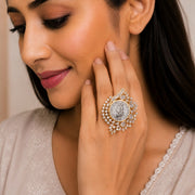 Gold Plated Victorian Coin Pattern American Diamond Statement Ring