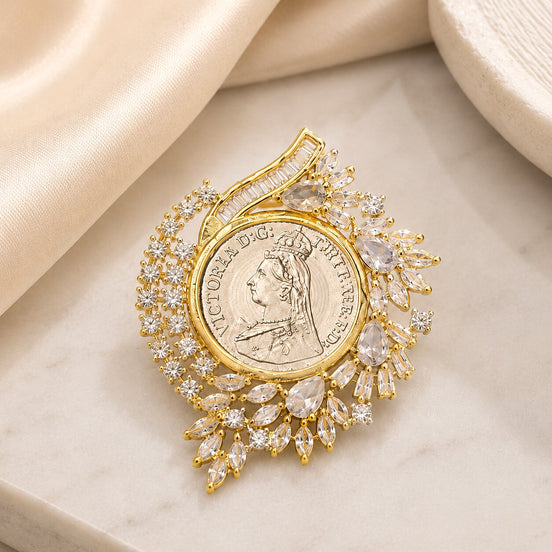 Gold Plated Victorian Coin Pattern American Diamond Statement Ring