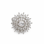 Rhodium Plated Floral Cluster CZ Ring