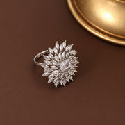 Rhodium Plated Floral Cluster CZ Ring