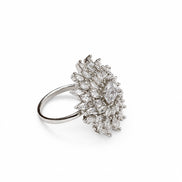 Rhodium Plated Floral Cluster CZ Ring