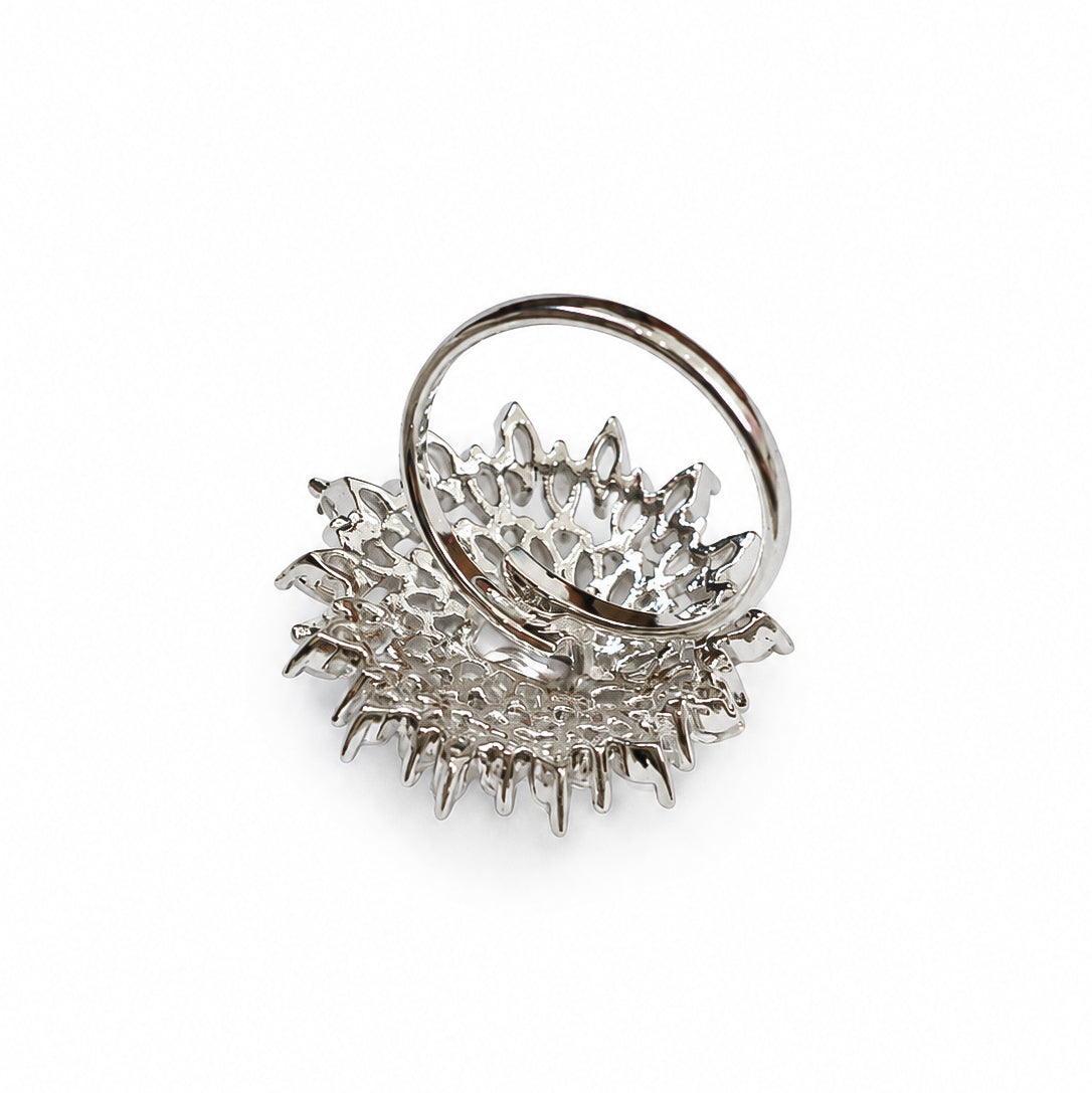 Rhodium Plated Floral Cluster CZ Ring