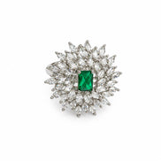 Rhodium Plated Floral Cluster CZ Ring
