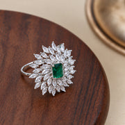 Rhodium Plated Floral Cluster CZ Ring