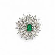 Rhodium Plated Floral Cluster CZ Ring