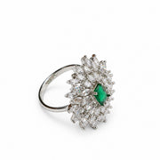 Rhodium Plated Floral Cluster CZ Ring