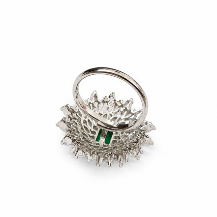 Rhodium Plated Floral Cluster CZ Ring