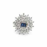 Rhodium Plated Floral Cluster CZ Ring