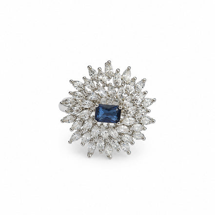 Rhodium Plated Floral Cluster CZ Ring