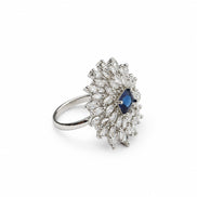 Rhodium Plated Floral Cluster CZ Ring
