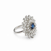 Rhodium Plated Floral Cluster CZ Ring