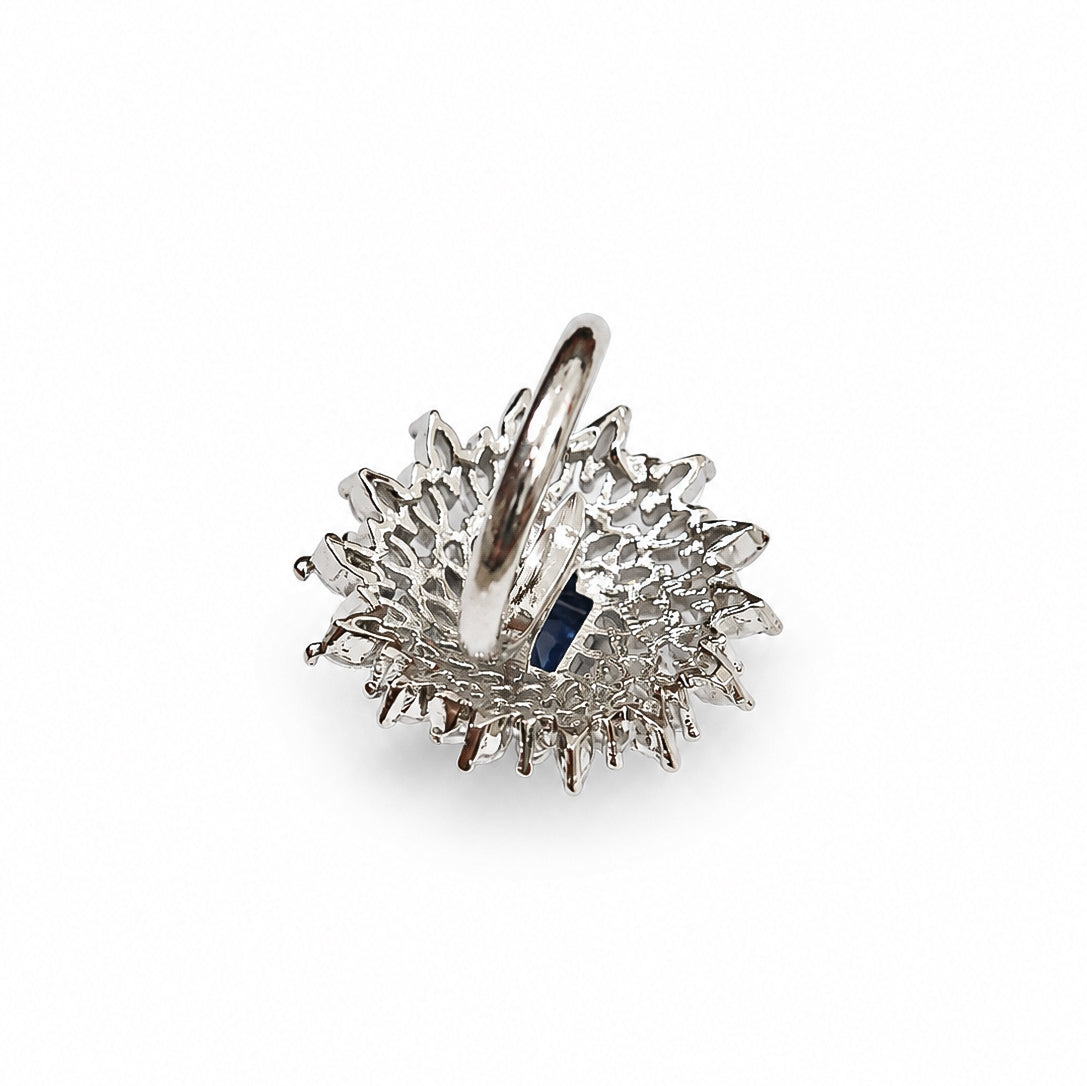 Rhodium Plated Floral Cluster CZ Ring