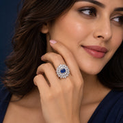 Rhodium Plated Floral Cluster CZ Ring