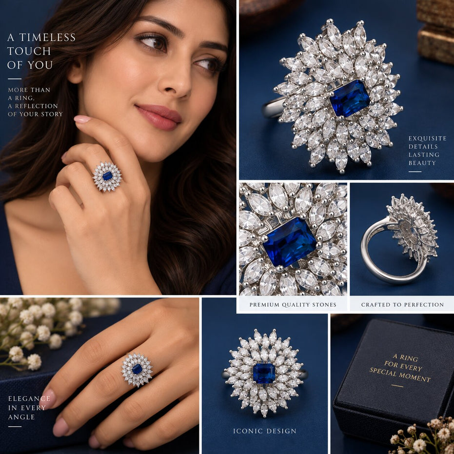Rhodium Plated Floral Cluster CZ Ring