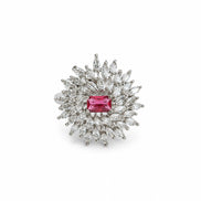 Rhodium Plated Floral Cluster CZ Ring