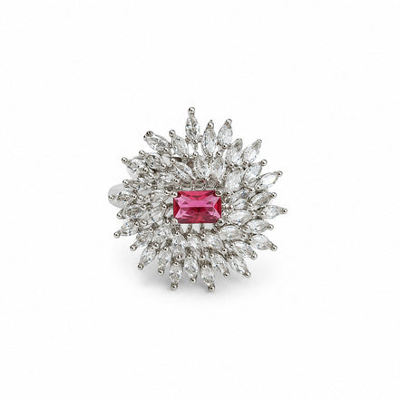 Rhodium Plated Floral Cluster CZ Ring