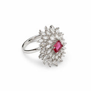 Rhodium Plated Floral Cluster CZ Ring