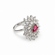 Rhodium Plated Floral Cluster CZ Ring