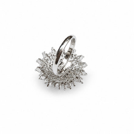 Rhodium Plated Floral Cluster CZ Ring