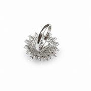 Rhodium Plated Floral Cluster CZ Ring