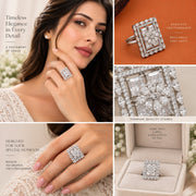 Rhodium Plated Geometric Rectangle Floral Pattern Adjustable Statement Ring