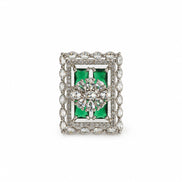 Rhodium Plated Geometric Rectangle Floral Pattern Adjustable Statement Ring