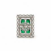 Rhodium Plated Geometric Rectangle Floral Pattern Adjustable Statement Ring