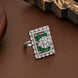 Rhodium Plated Geometric Rectangle Floral Pattern Adjustable Statement Ring