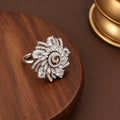 Rhodium Plated Floral Spiral Pattern CZ Adjustable Ring