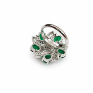 Rhodium Plated Floral Spiral Pattern CZ Adjustable Ring